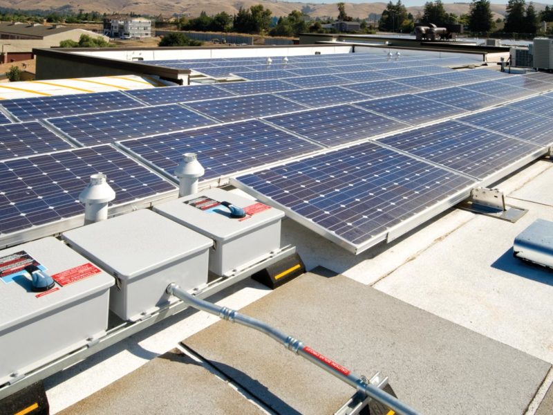 Solar panel array on a roof top installation