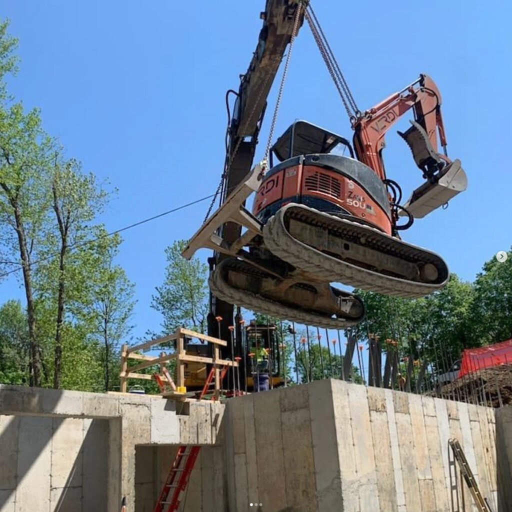 Foundation Construction Progress including structural steel beams and